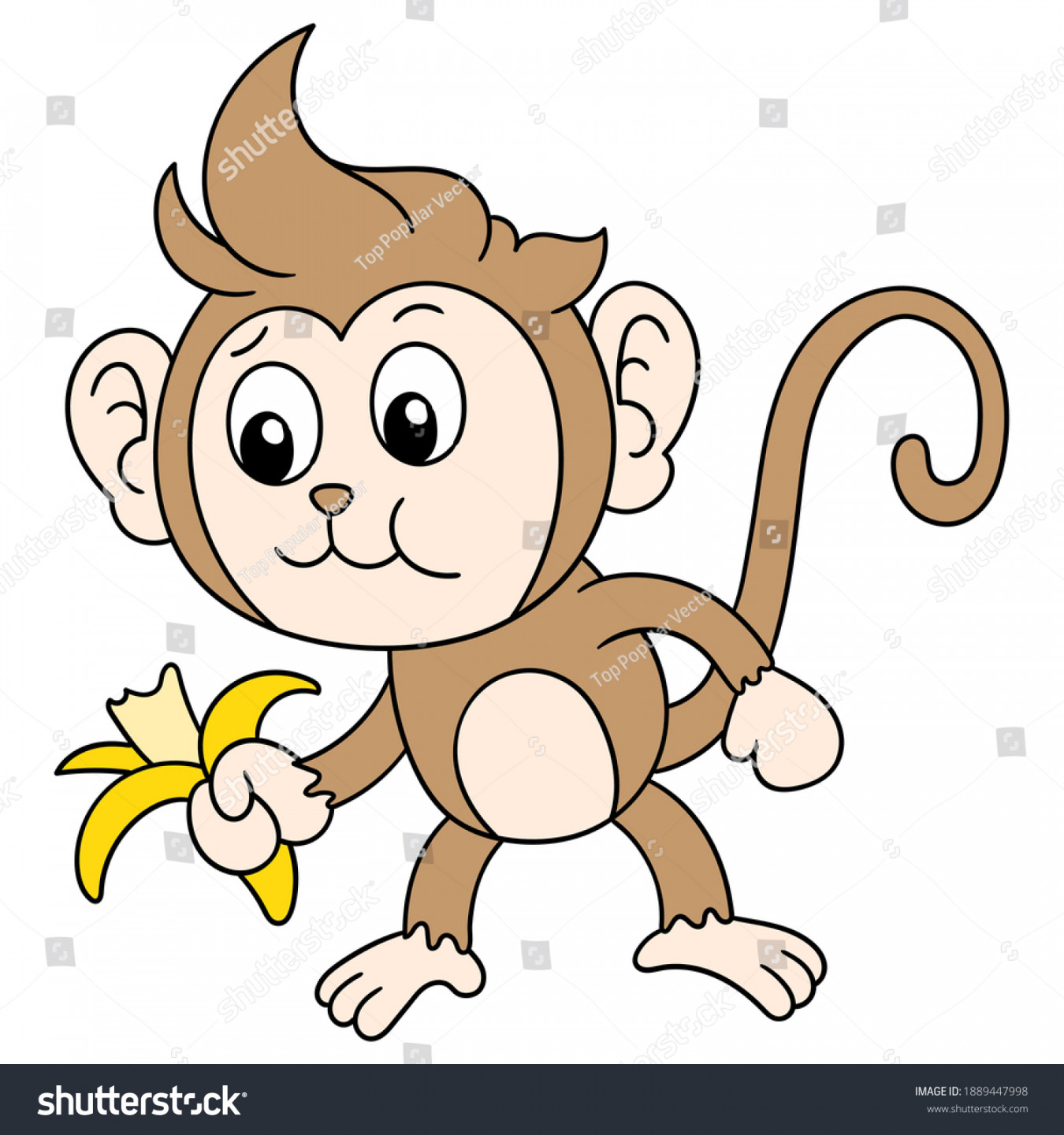 Cute Monkey Eating Banana Character Cute Stock Vector (Royalty