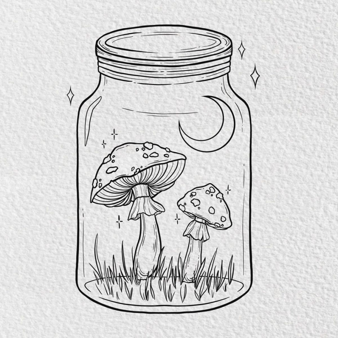 Cute Mushroom Jar Tattoo Art 🍄 in   Mushroom drawing, Mason