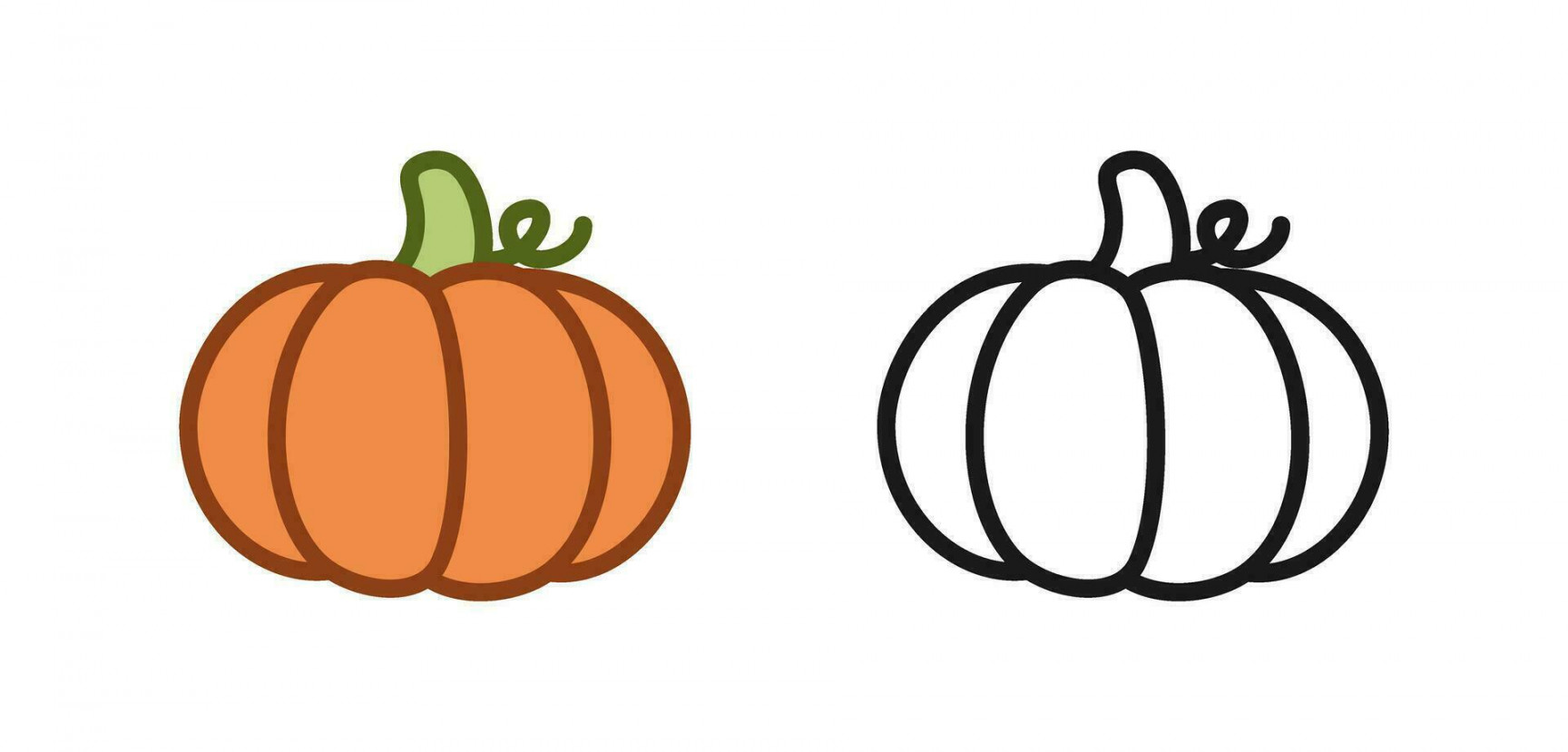 Cute pumpkin cartoon colored and outline line art icon logo set