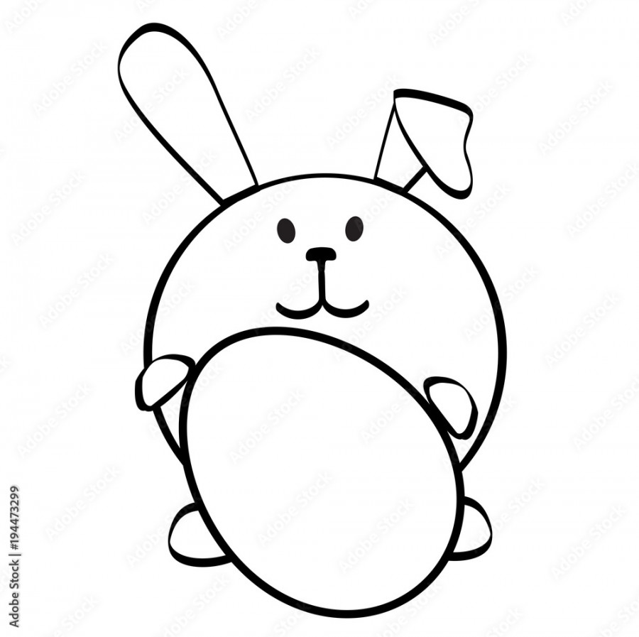 Cute white bunny holding in his hand Easter egg