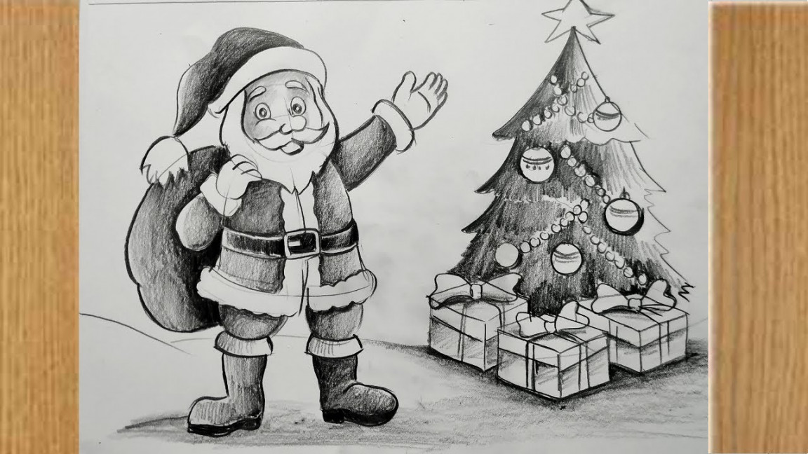 D Art Pencil Sketch Of Santa Realistic Pic Of Santa Gifts