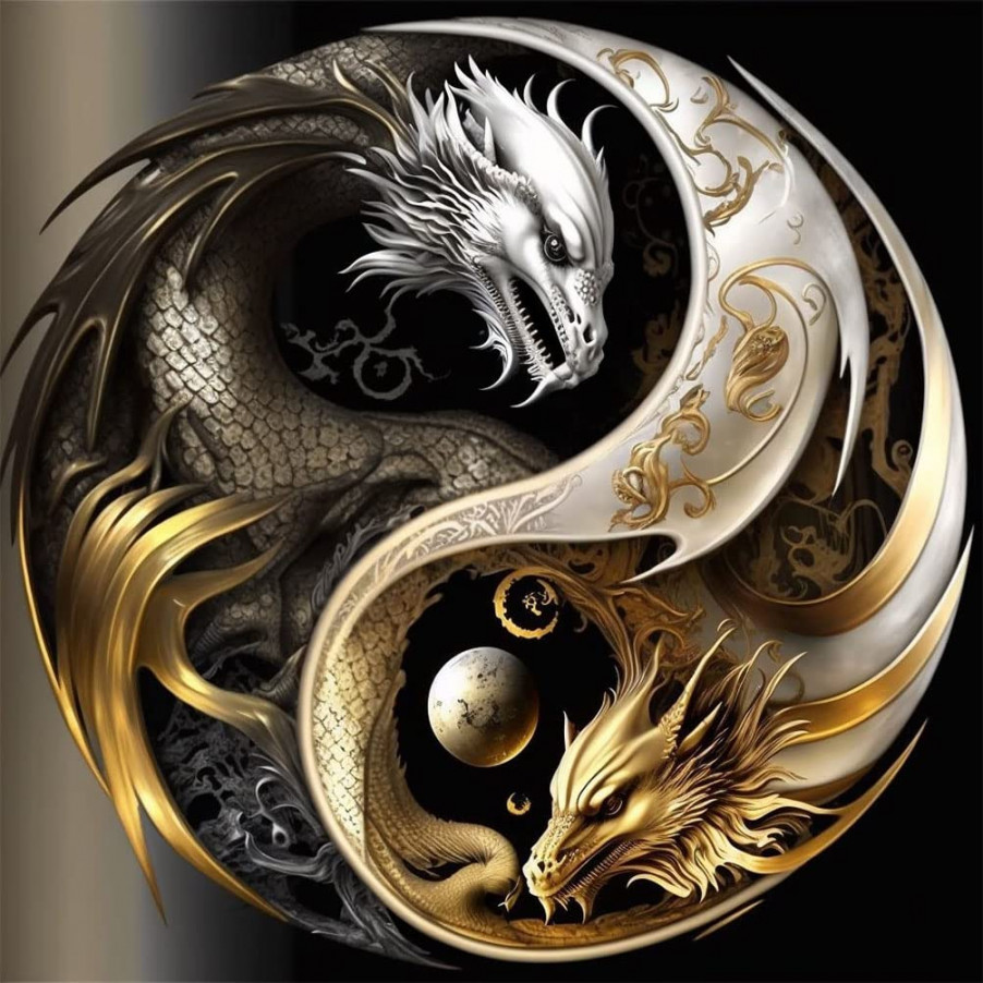 D Diamond Painting Set Yin Yang Dragon DIY Full Round Diamond Art Drawing  Adult with Accessories Home Wall Decoration  x  cm