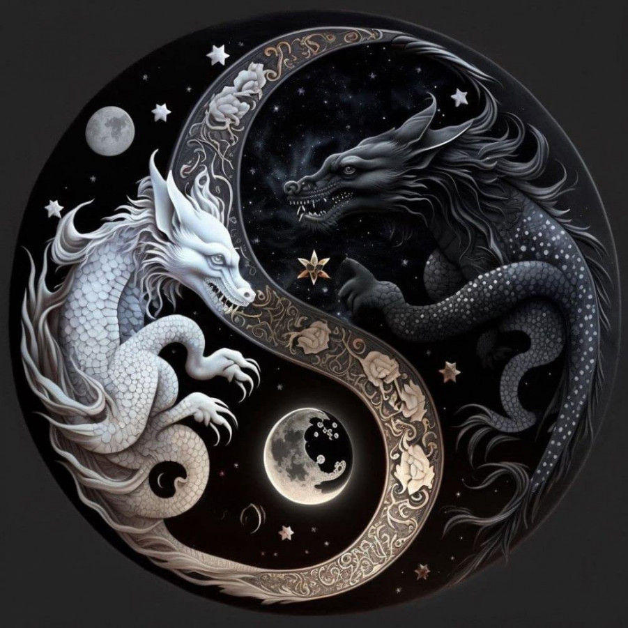 D Diamond Painting Set Yin Yang Dragon DIY Full Round Diamond Art