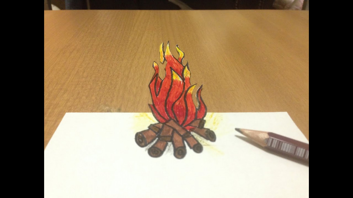 D Fire Drawing Anamorphic Illusion, Tricks Art