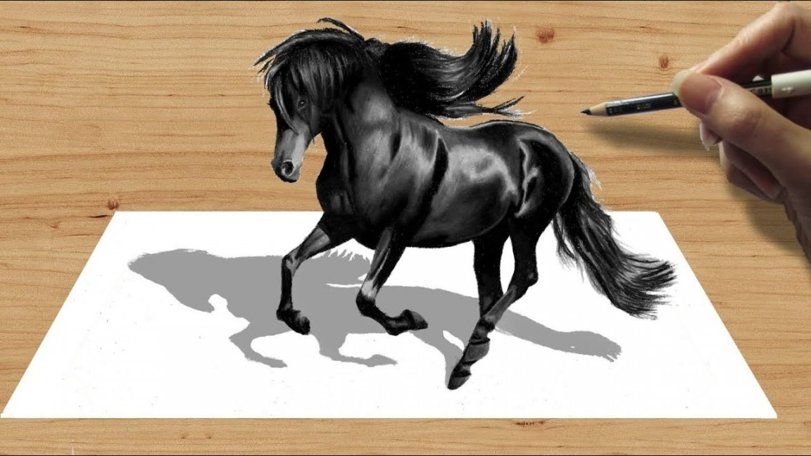 D Pencil Drawing: Black Friesian Horse - Speed Draw  Jasmina Susak