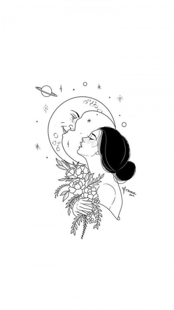 daughter of the moon  Moon child tattoo, Line art drawings, Sketches