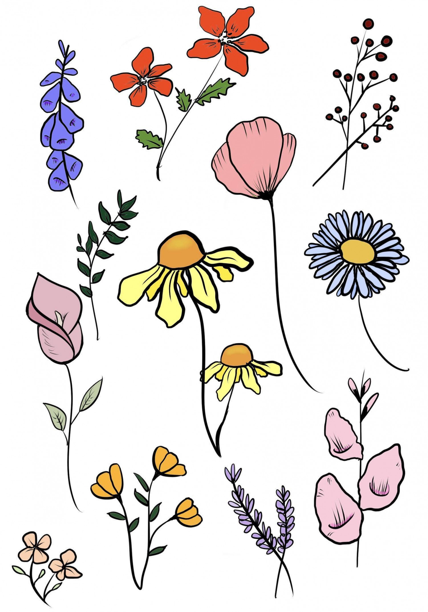 Digital art flowers  Cute flower drawing, Easy flower drawings