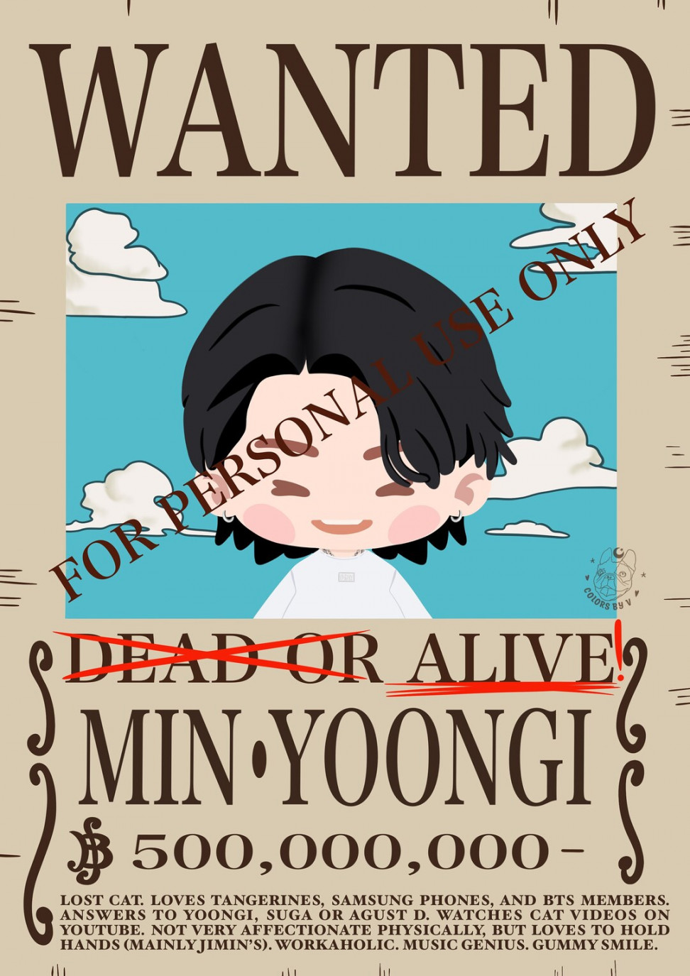 Digital Download BTS Yoongi One Piece Inspired Wanted Poster - Etsy