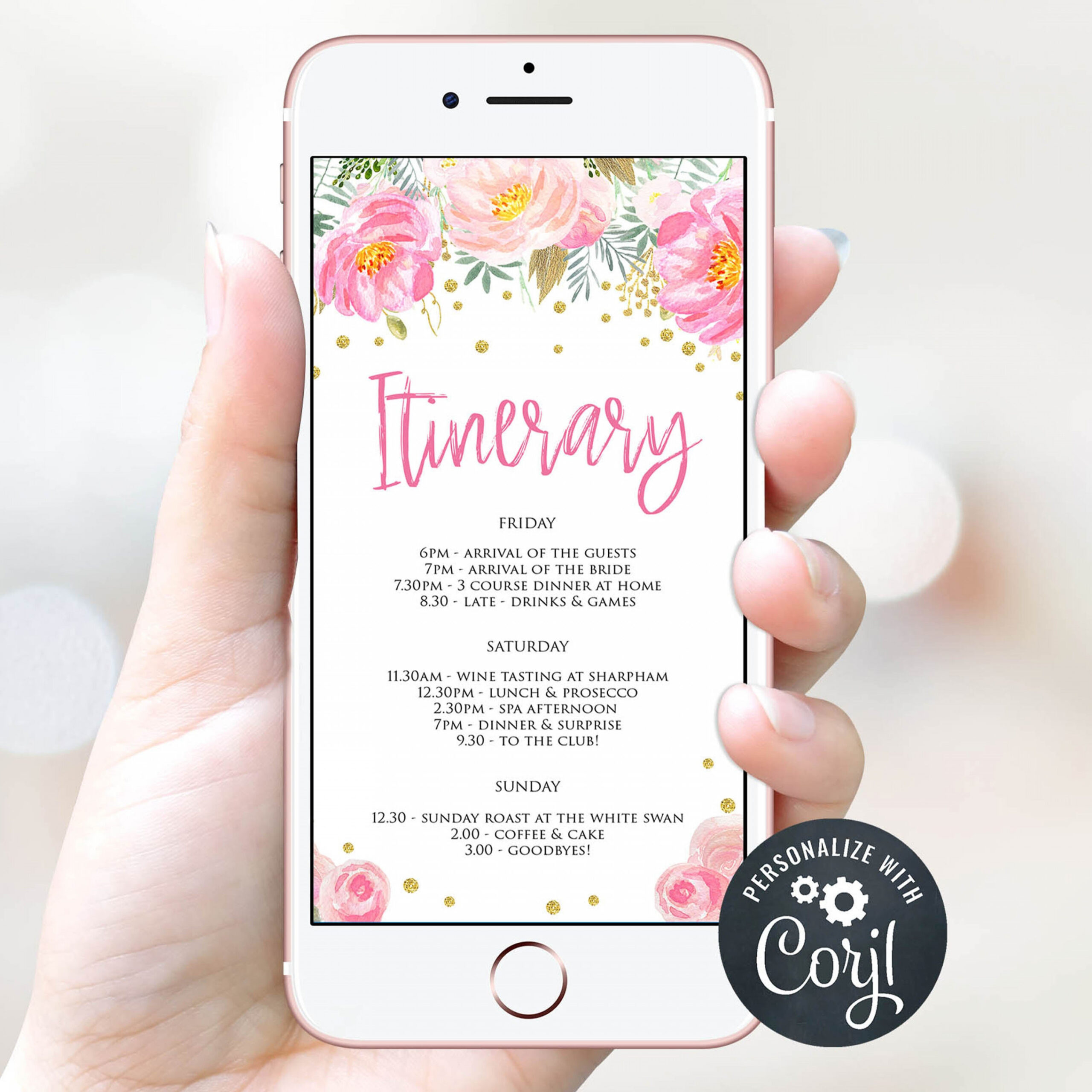 Digital Editable Itinerary Template  Shop Floral Bachelorette Party