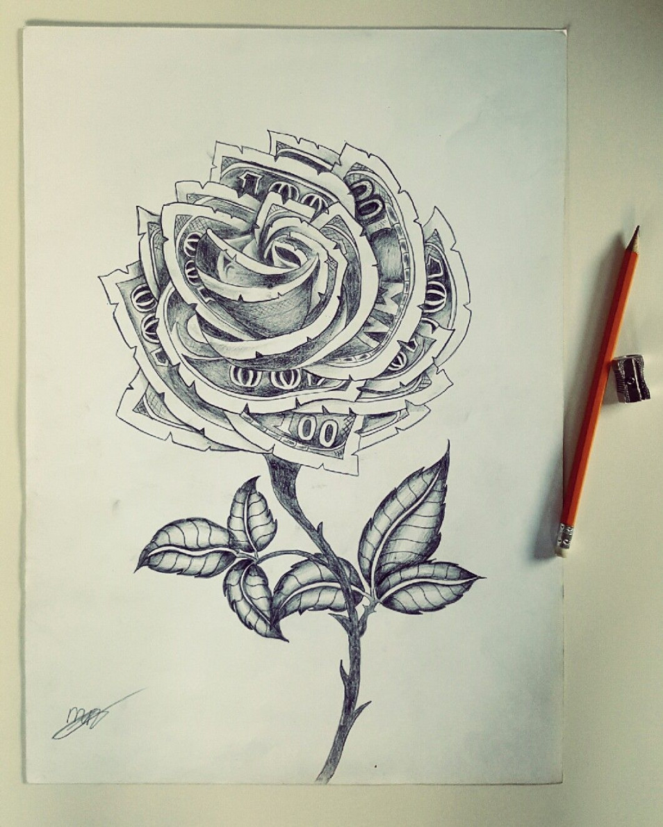 $ dollar rose drawing  Rose drawing tattoo, Dollar tattoo