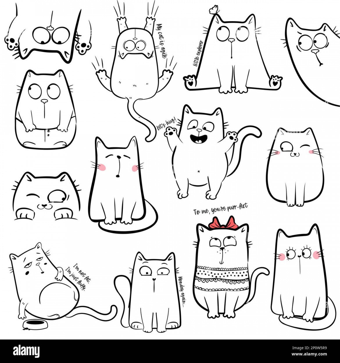 Doodle cat set. Funny cartoon character