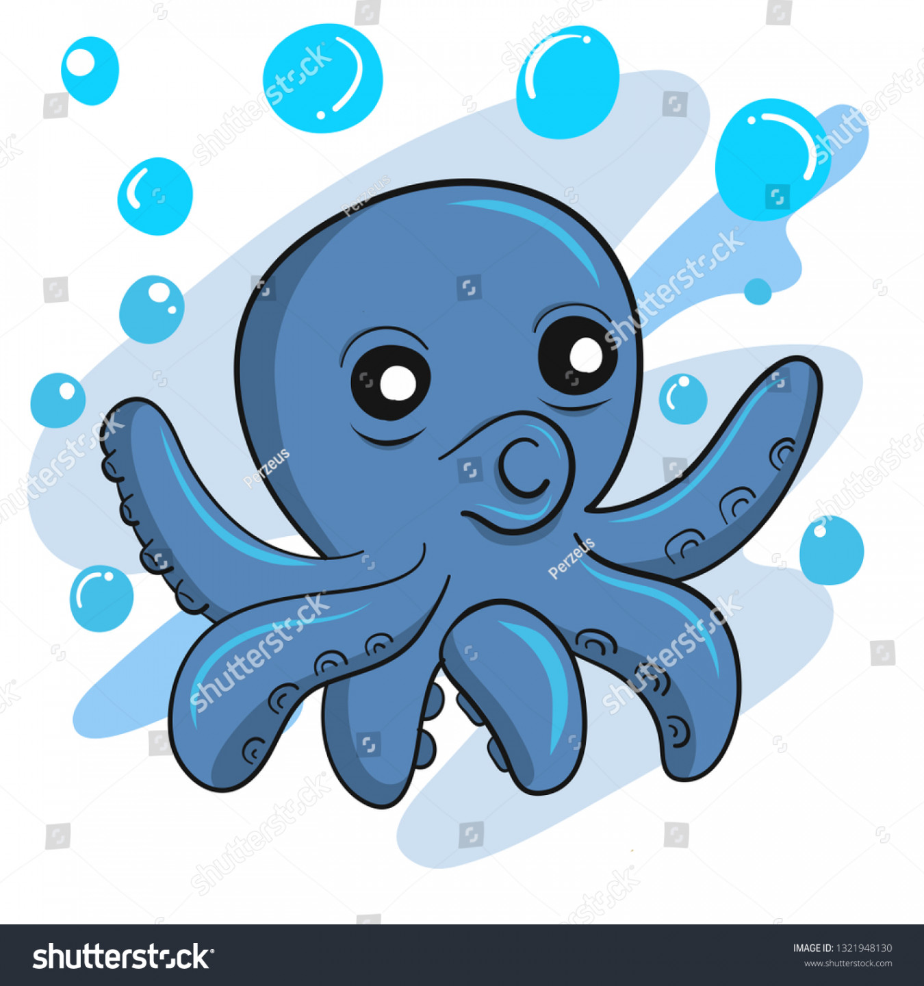 Doodle Free Hand Drawing Blue Octopus Stock Vector (Royalty Free