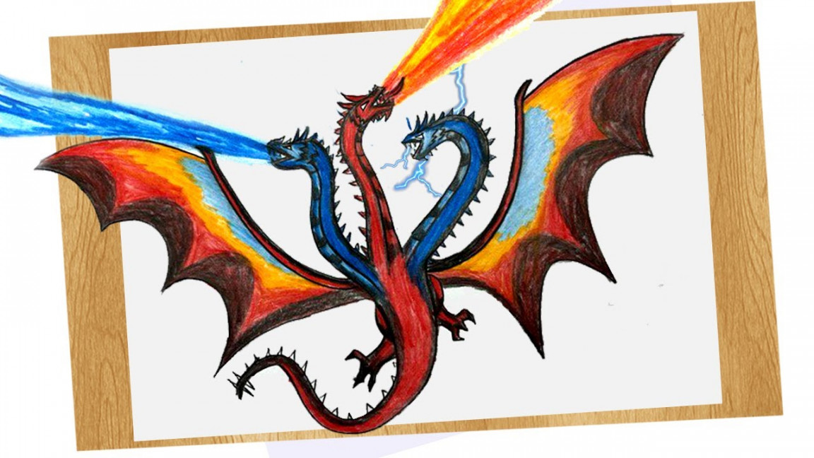 Draw Three Headed Hydra Dragon I Ice, Fire & Thunder Dragon Drawing  Tutorial I Dragon Drawing