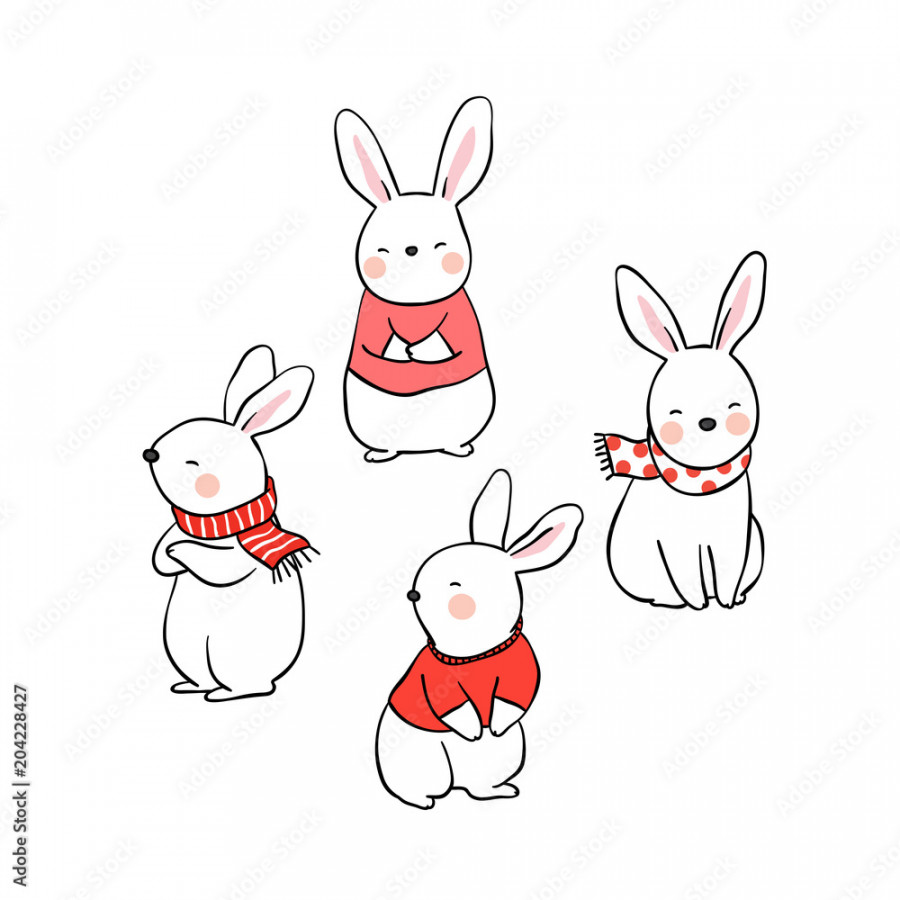 Draw vector illustration character design cute rabbit for decorate