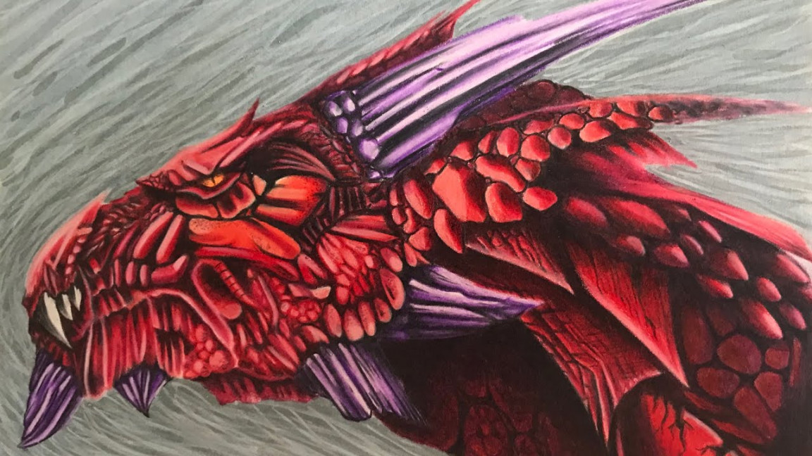 Drawing a red dragon with prismacolor colored pencils  Fantasy dragon  drawing  EvanArtsy