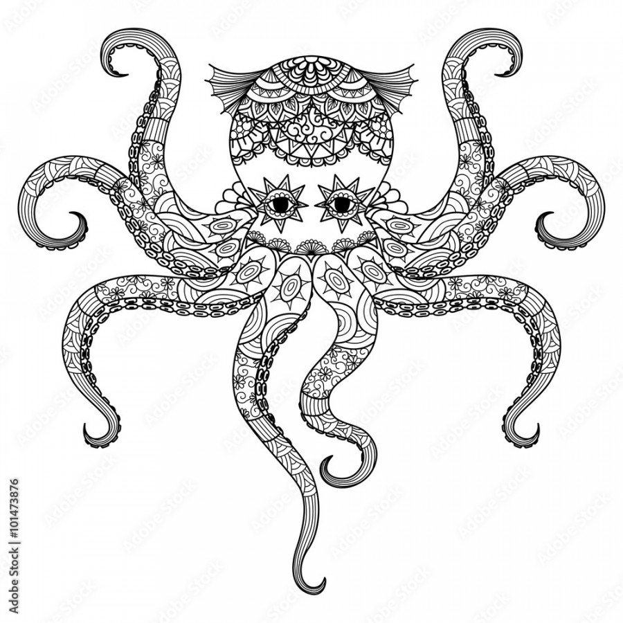 Drawing octopus zentangle design for coloring book for adult