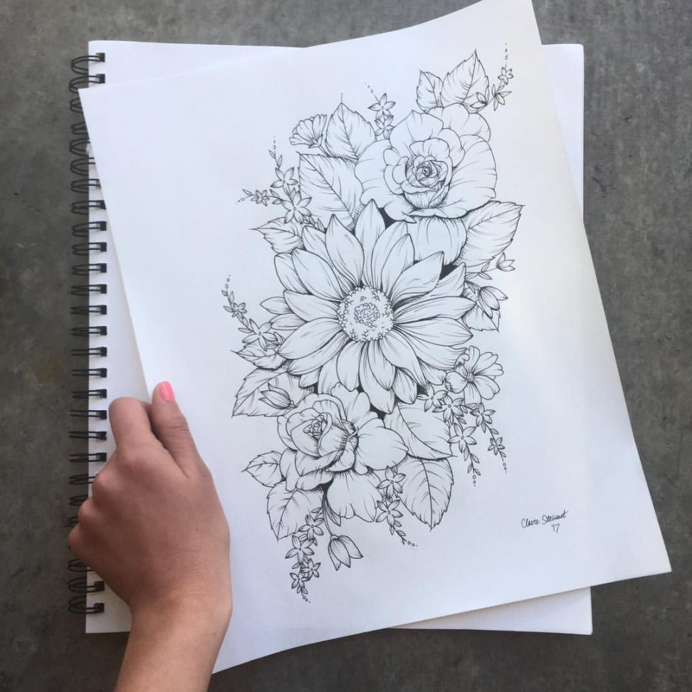 drawing #tattoo #etsy #sunflower #rose #blossom #blooms #art