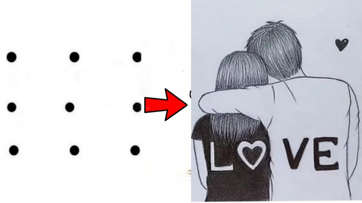 Drawing young loving couple - simple and easy Drawing  girl drawing  girl  dots drawing  drawing