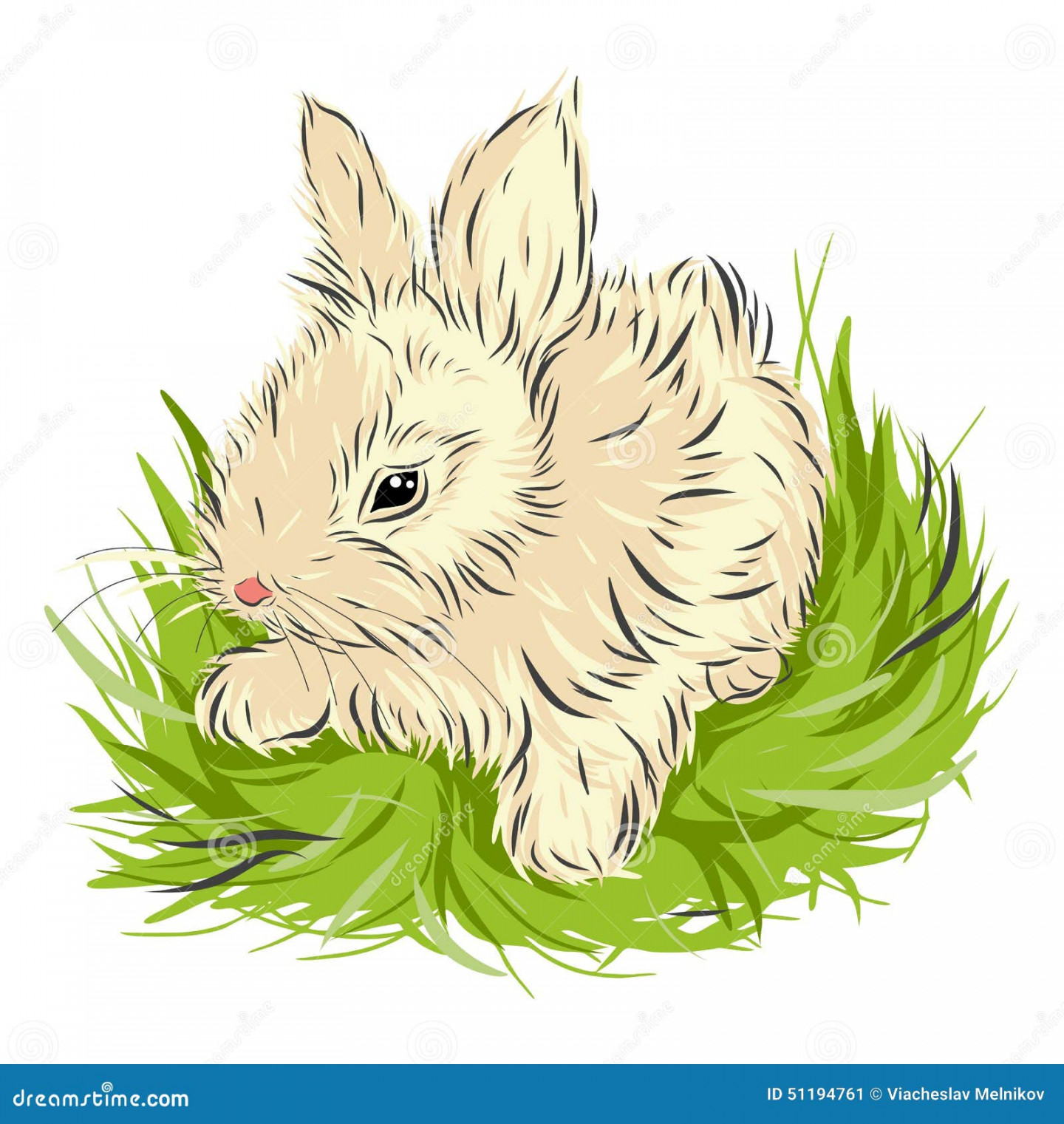 Easter Rabbit Sitting in Green Grass on Stock Vector