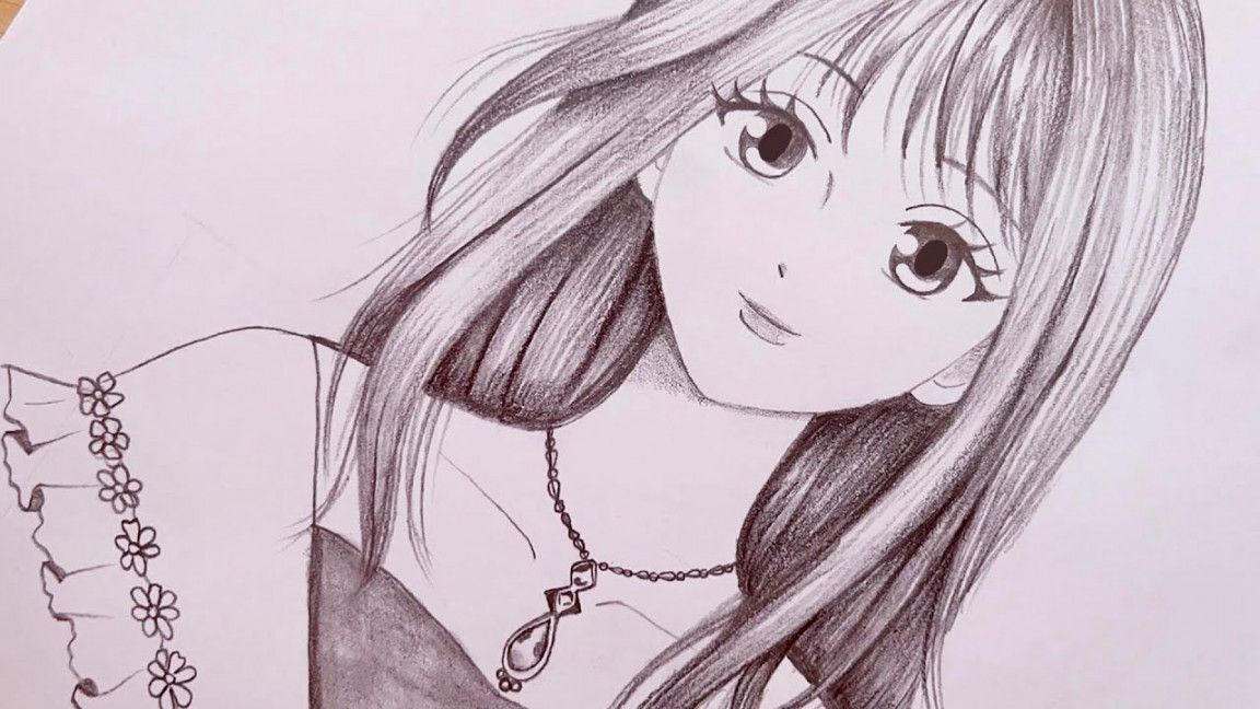 Easy anime drawing  How to draw Anime girl - step by step  Pencil  Sketch for beginners