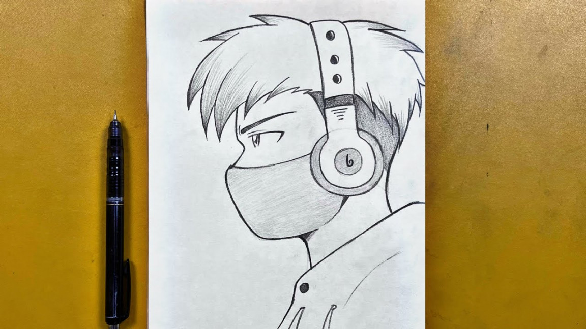 Easy anime sketch  how to draw a cool boy wearing headphones step-by-step