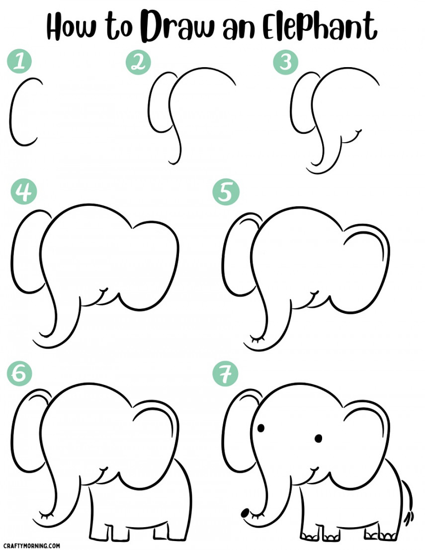 Easy Elephant Drawing- Step by Step Printable - Crafty Morning