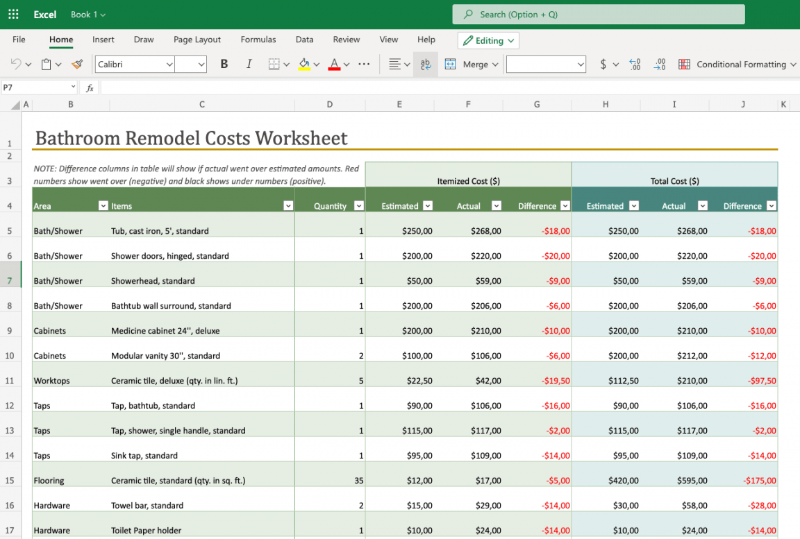 Easy Home Renovation Budget Template  monday