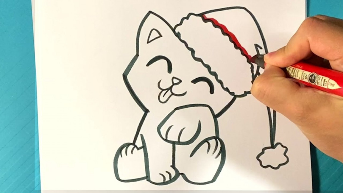 EASY How to Draw a CHRISTMAS CAT Step by Step