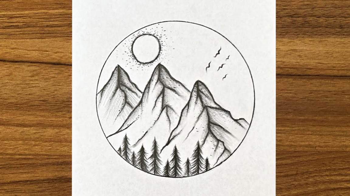 Easy mountain scenery drawing  Circle drawing for beginners  Easy  drawing ideas for beginners