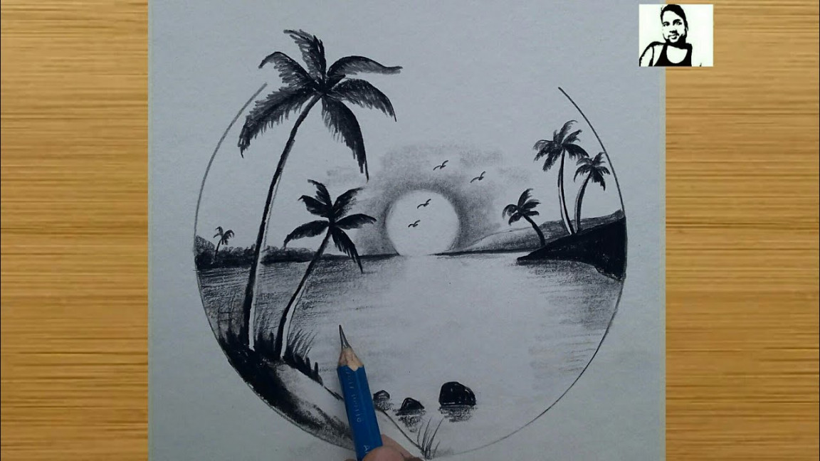 easy sunset drawing with charcoal pencil for beginners / palm tree drawing  easy tutorial