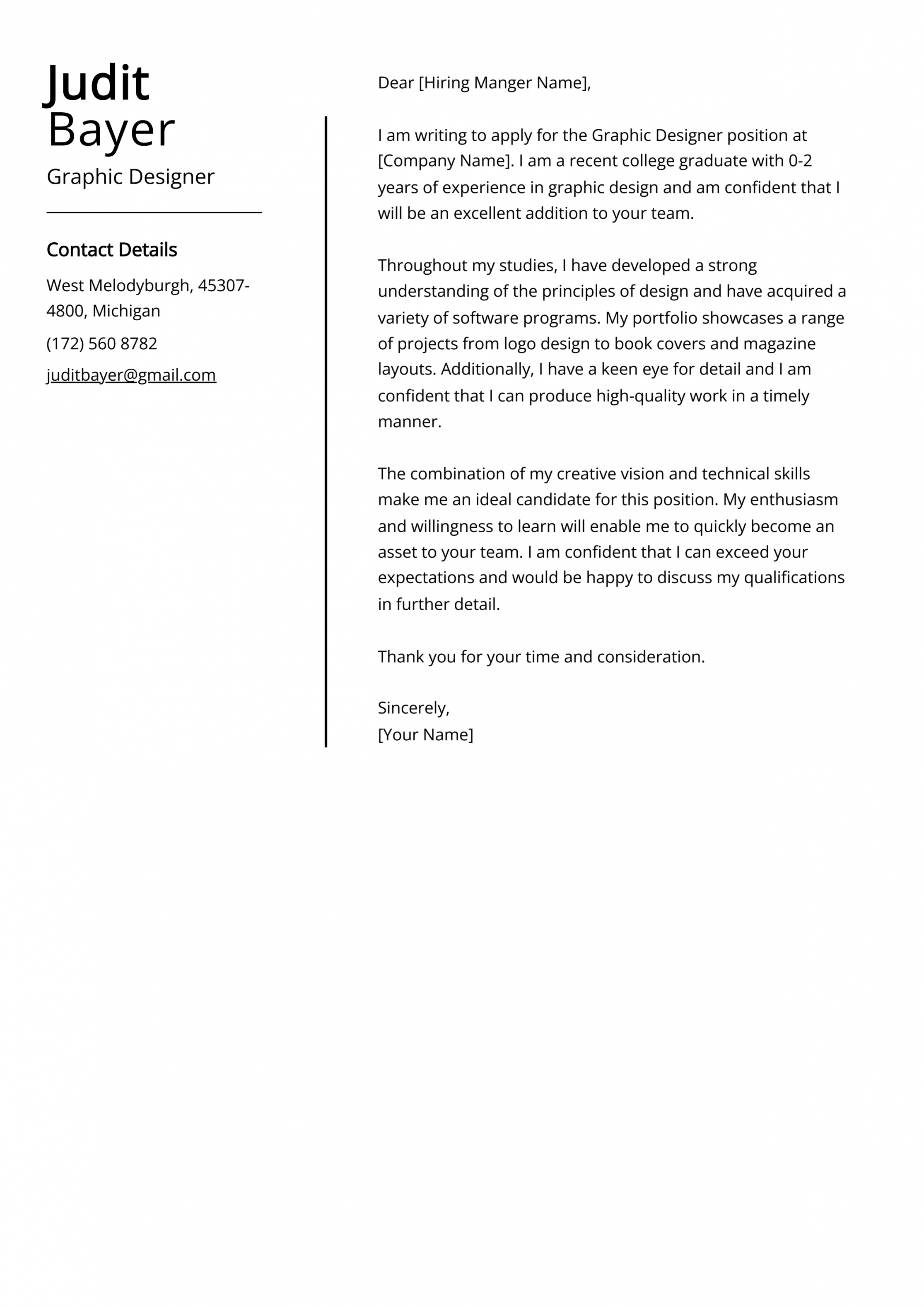 Experienced Graphic Designer Cover Letter Example (Free Guide)