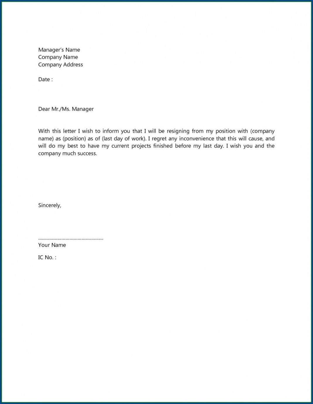 Explore Our Sample of Short Notice Resignation Letter Template