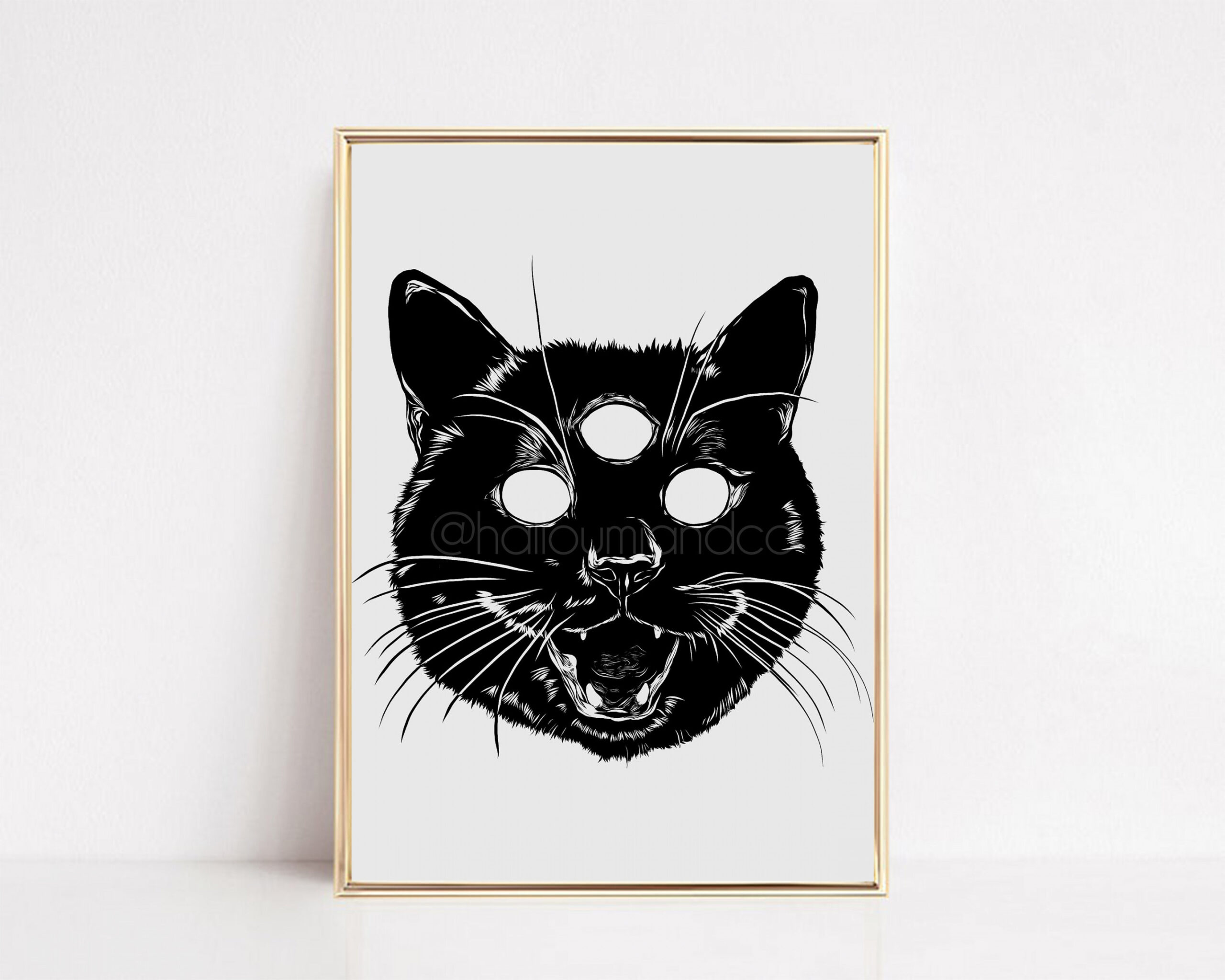 Eyed Cat Digital Halloween Prints, Halloween Wall Art, Digital