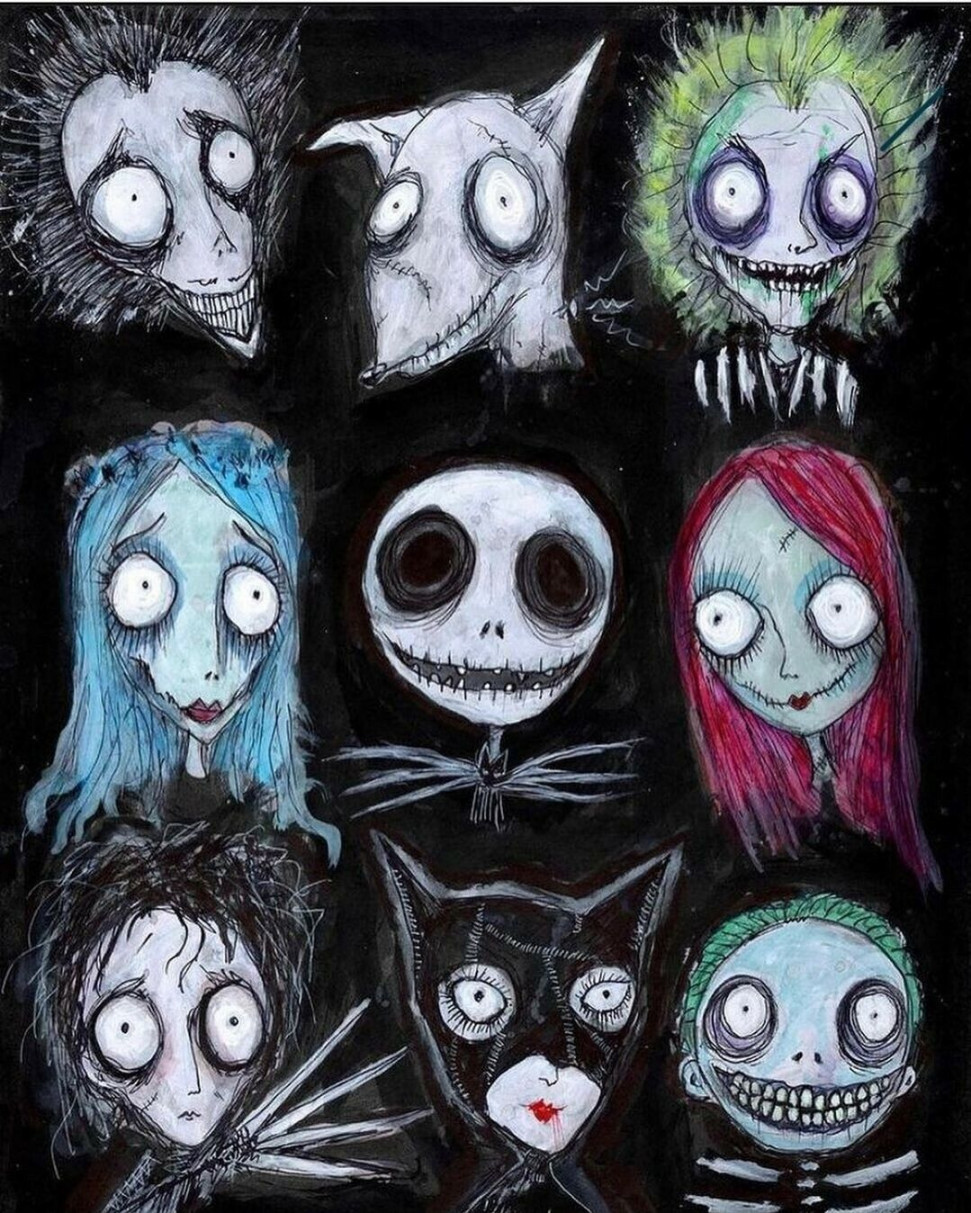 Faces of Tim Burton" outsider Halloween Original art print signed