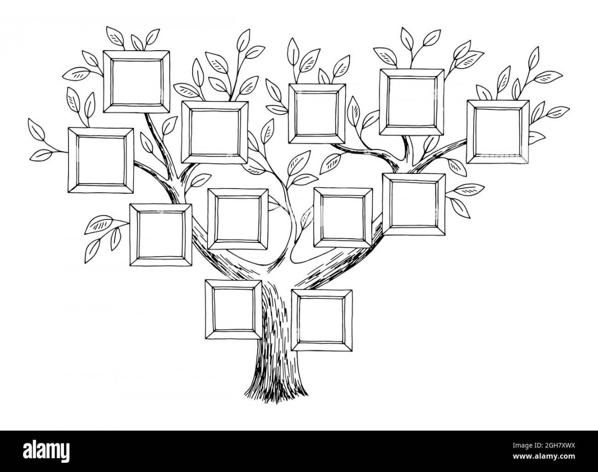 Family tree graphic black white isolated sketch illustration