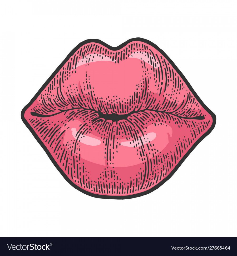 Female lips kiss sketch engraving Royalty Free Vector Image