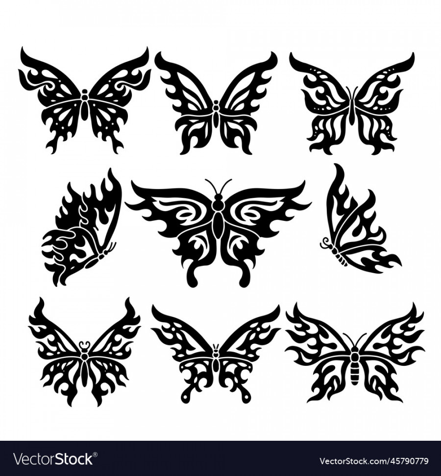 Flame butterflies silhouettes set yk s Vector Image