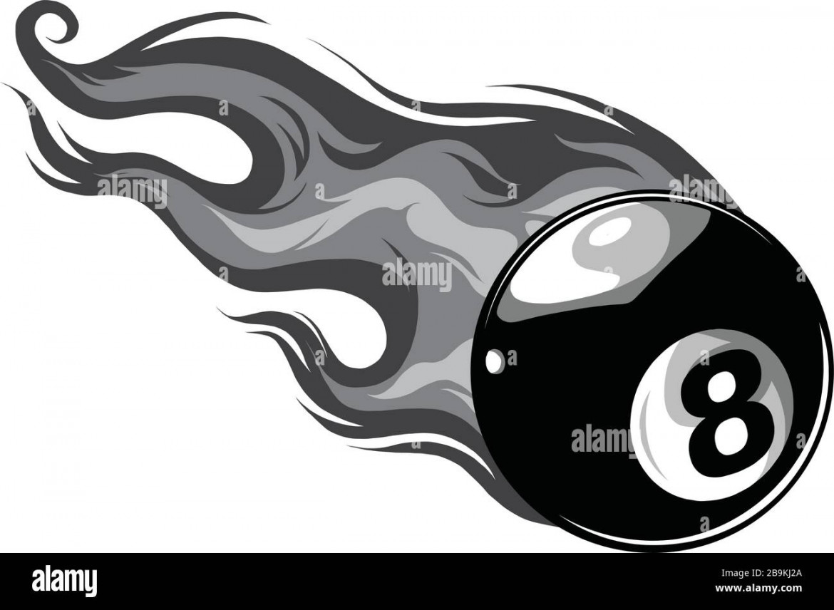 Flaming Billiards Eight Ball Vector Cartoon burning with Fire