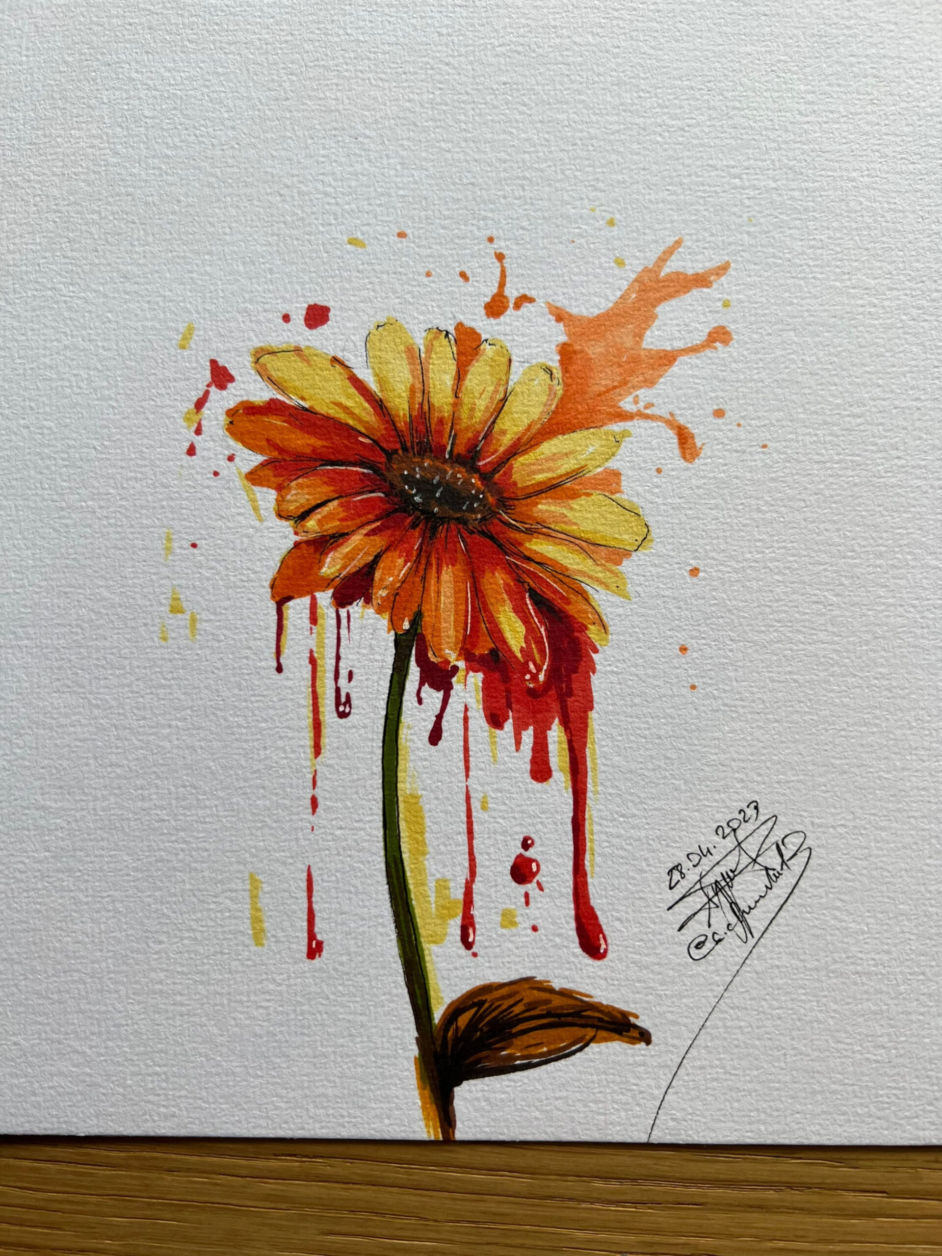 Flower Drawing Flowers Sketch Marker Art Orange Color - Etsy