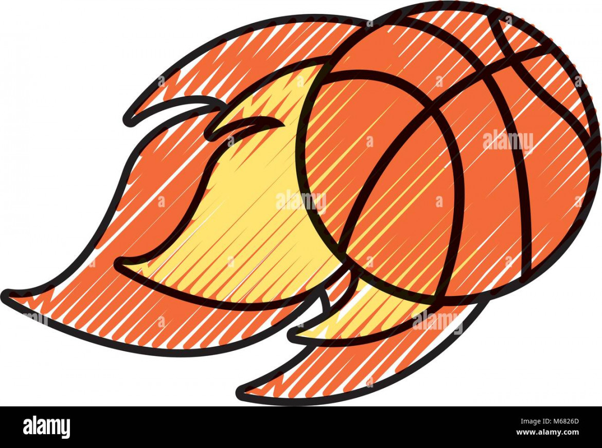 flying ball basketball on fire sport vector illustration drawing