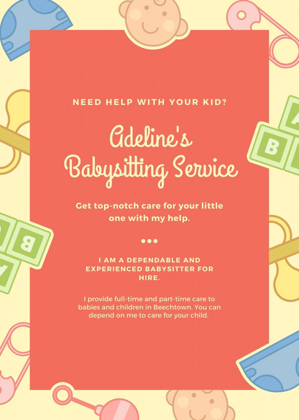 Free custom printable babysitting flyer templates  Canva