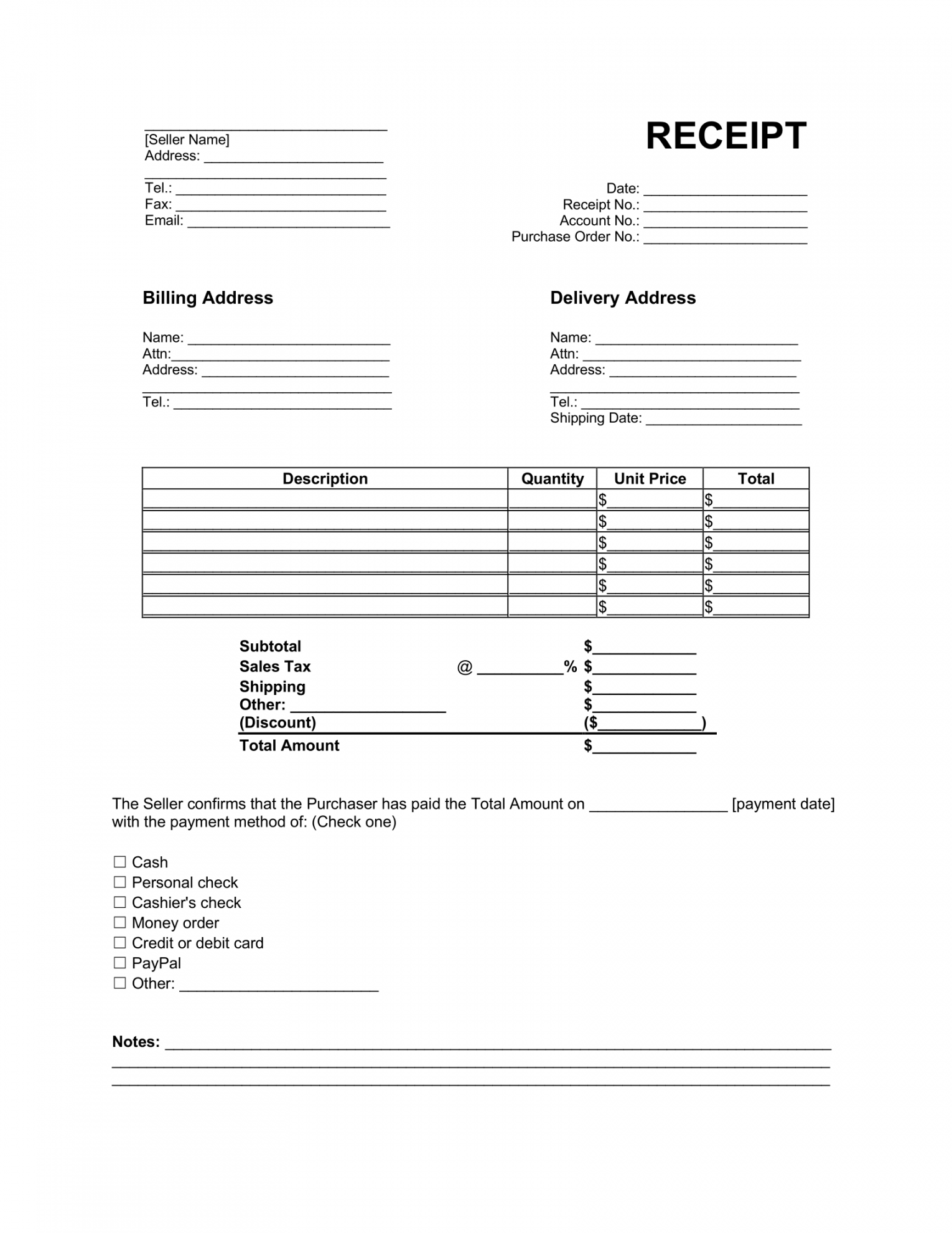 Free Receipt Template  PDF & Word