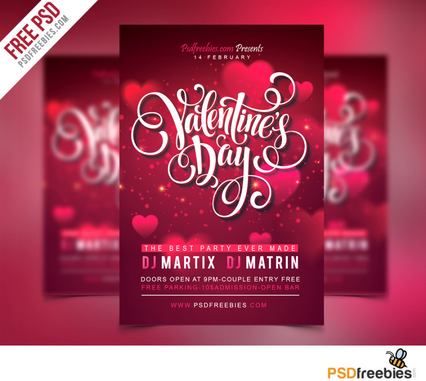 Free Valentines Party Flyer PSD Template  PSDFreebies