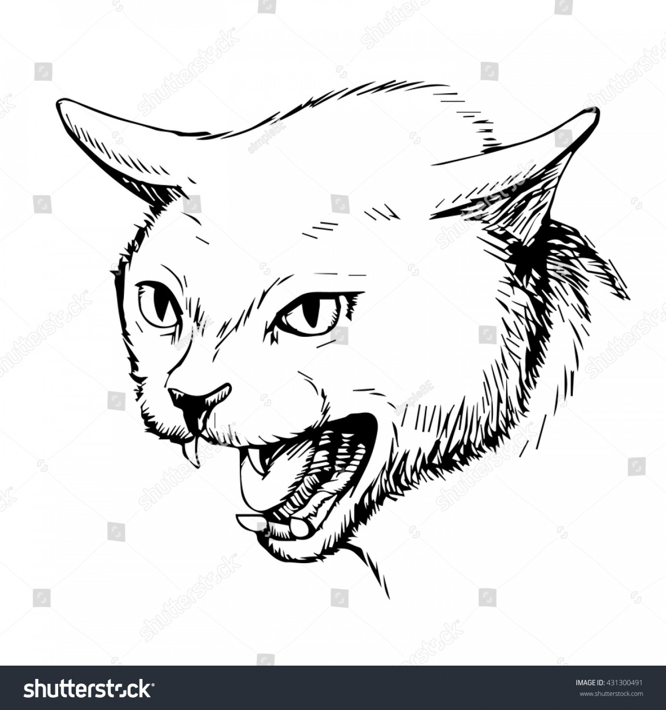 Freehand Sketch Illustration Angry Cat Kitten: Stock-Vektorgrafik
