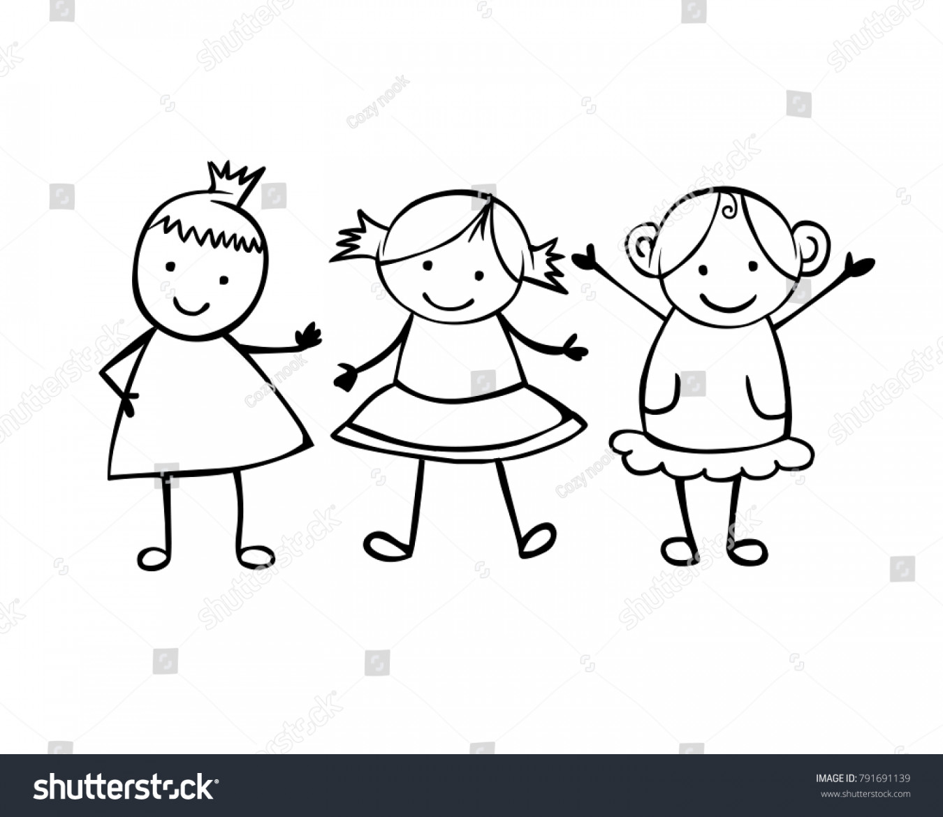 Friends  Girls Little Linear People Stock Vector (Royalty Free