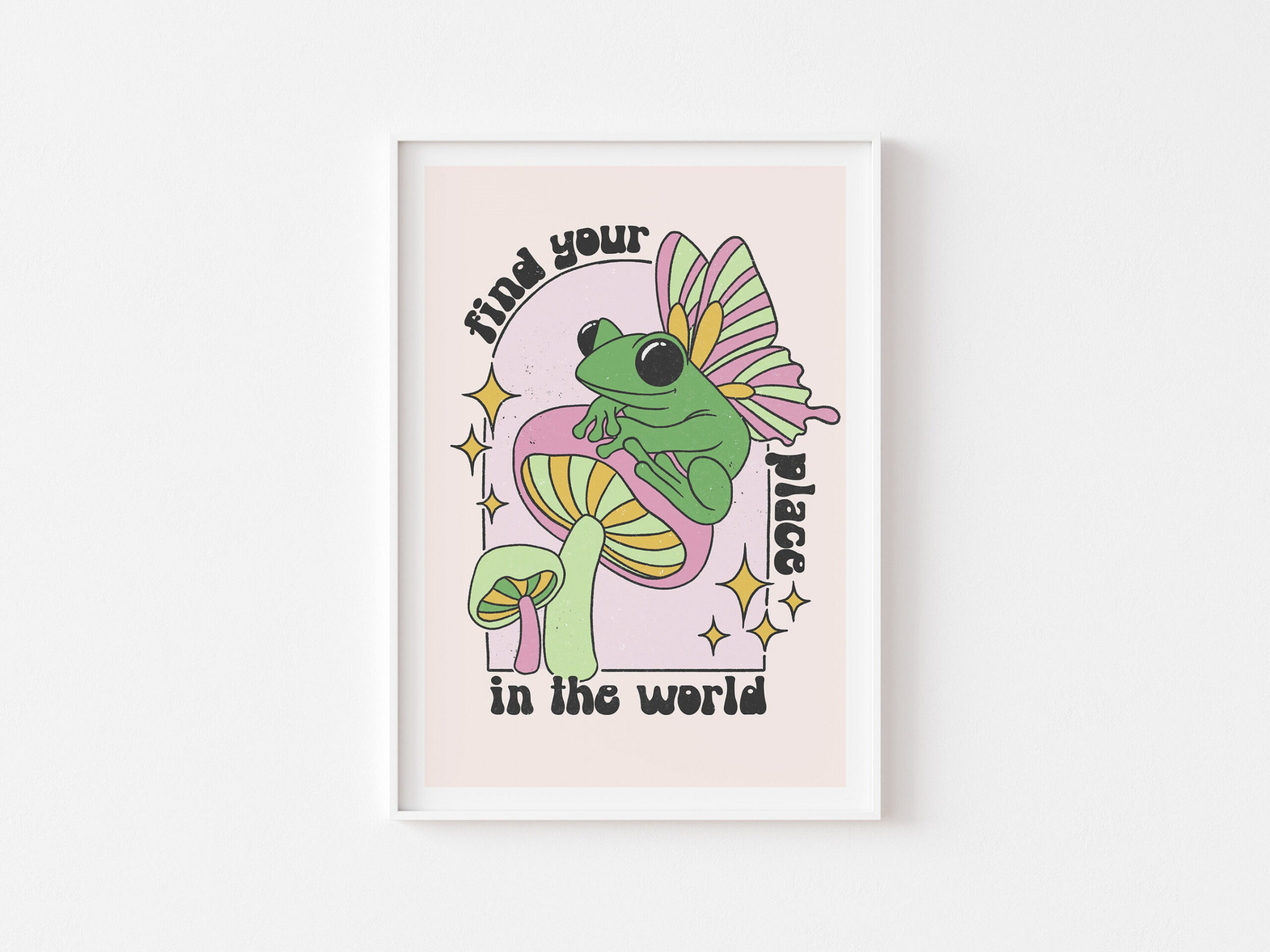 Funky Pastel Frog and Mushroom Print Find Your Place YK Decor s