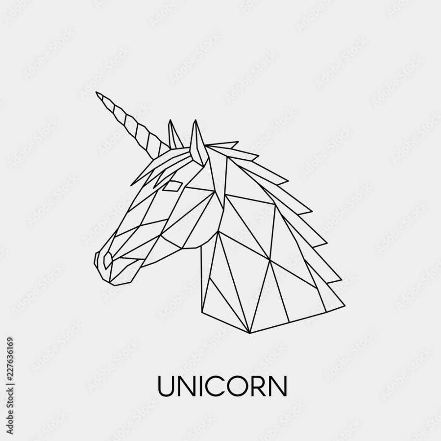 Geometric unicorn. Polygonal linear animal head