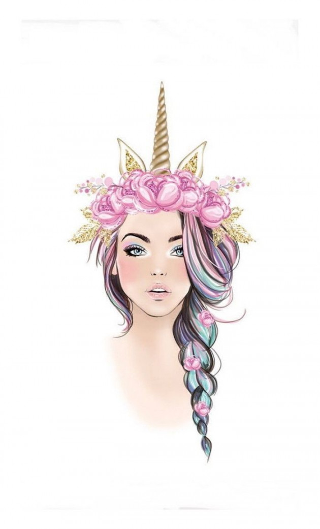 girl-drawing-unicorn-horn-ears-flower-crown-colourful-braided-hair