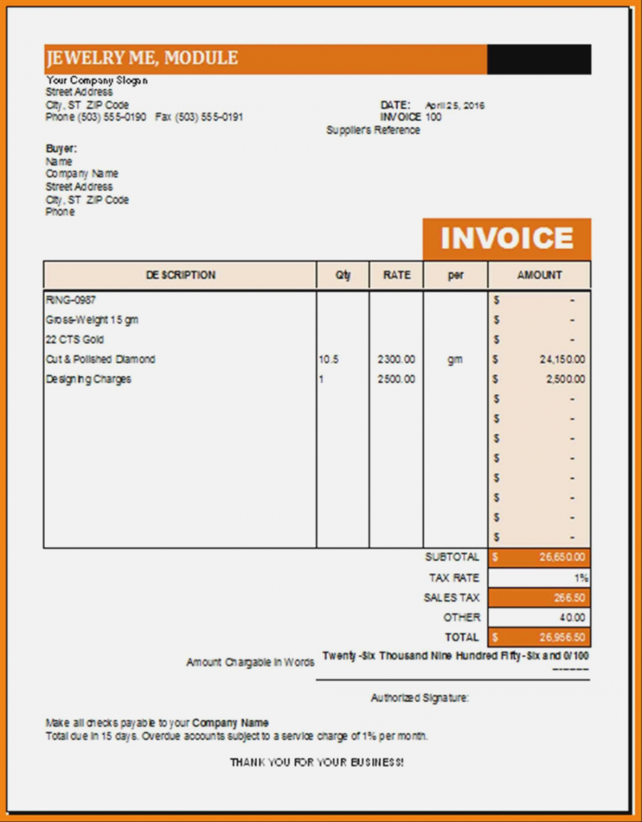 Gold Jewellery Invoice Template Meltemplates – Jewelry Receipt