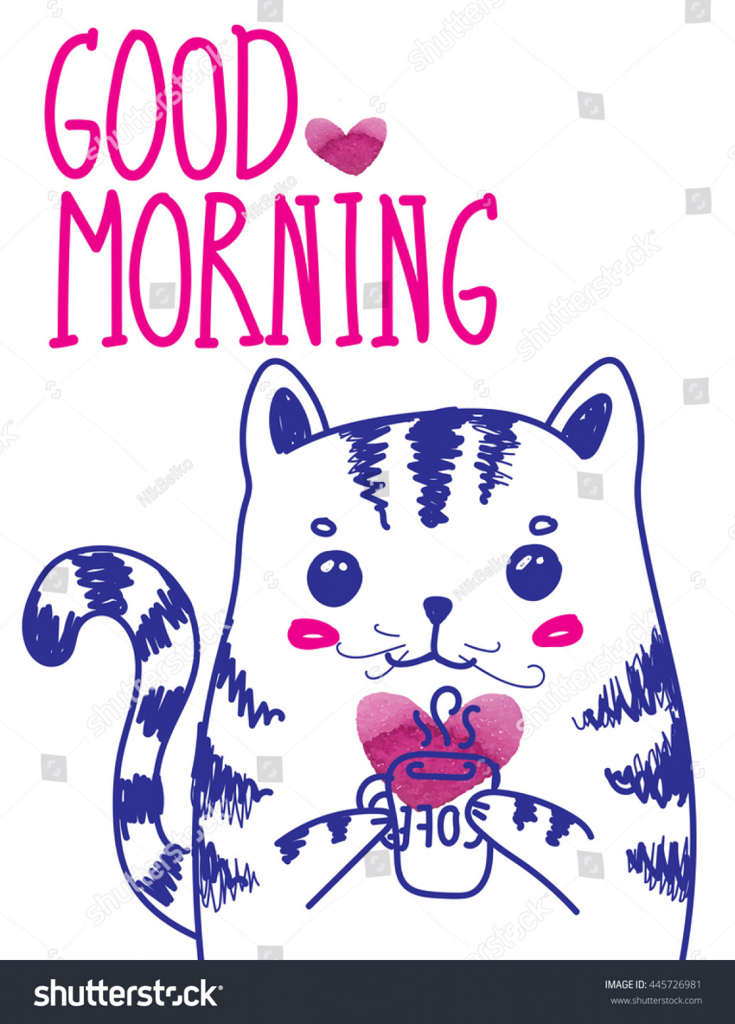 Good Morning Cute Tabby Cat Cup: Stock-Vektorgrafik (Lizenzfrei